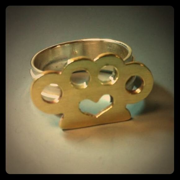 Handmade Brass & Argentium Silver "Brass Knuckle" Ring, size 7.25 - Picture 2 of 5
